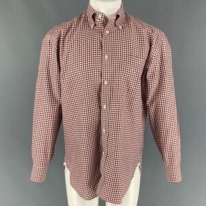 BORRELLI for WILKES BASHFORD M White Burgundy Checkered Cotton Long Sleeve Shirt